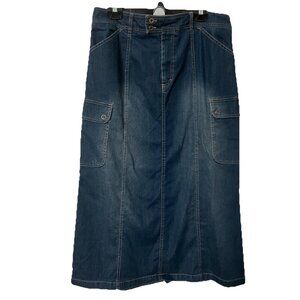 Y2K Gloria Vanderbilt Denim Maxi Skirt Missy Size 18 Cargo Pocket Long Blue